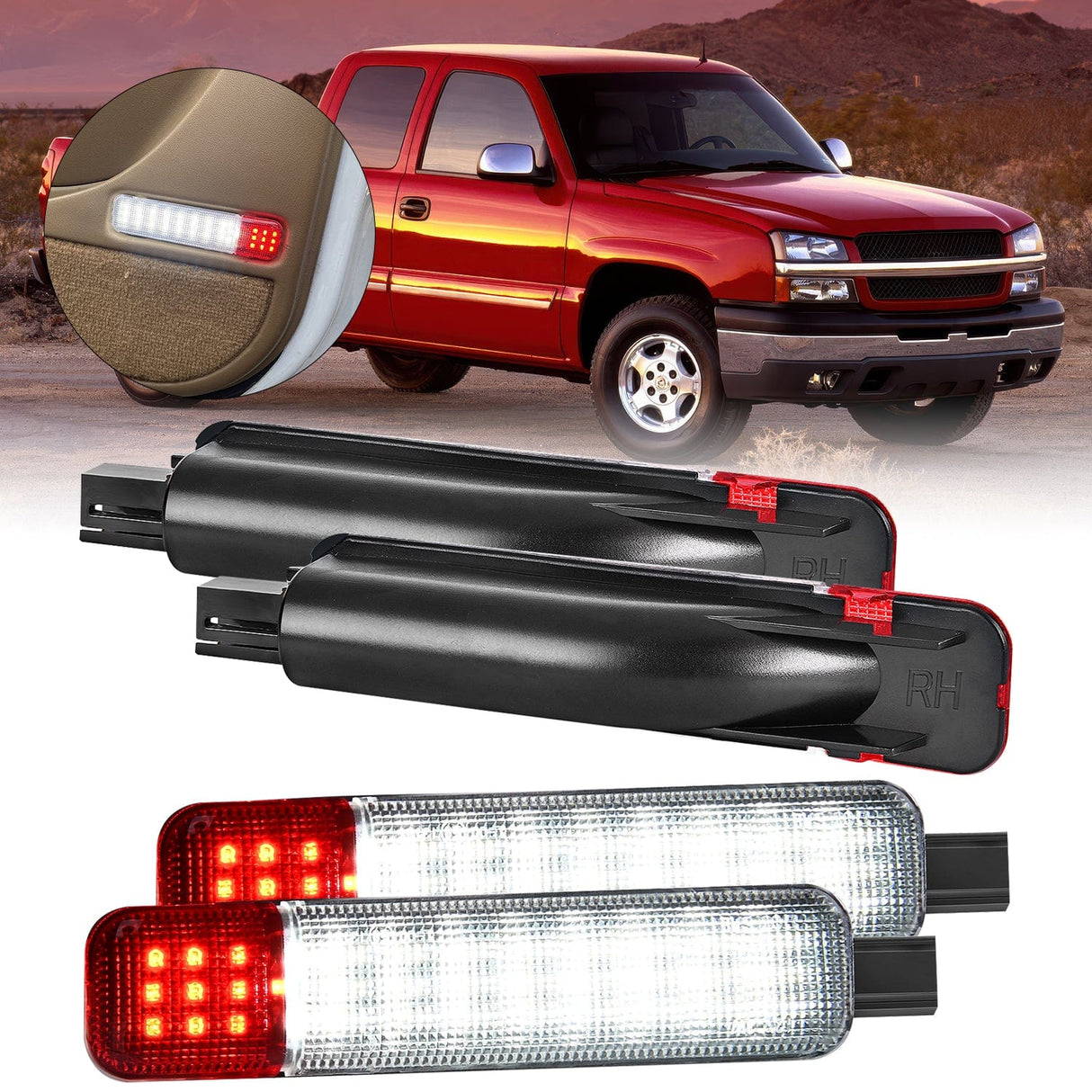Door Panel Light 4PCS LED Interior Door Panel Light Courtesy Warning Lights White Red Plug and Play Compatible with Chevy GMC C/K Silverado Sierra 1500 2500 3500 HD Suburban Cadillac Escalade Hummer H2