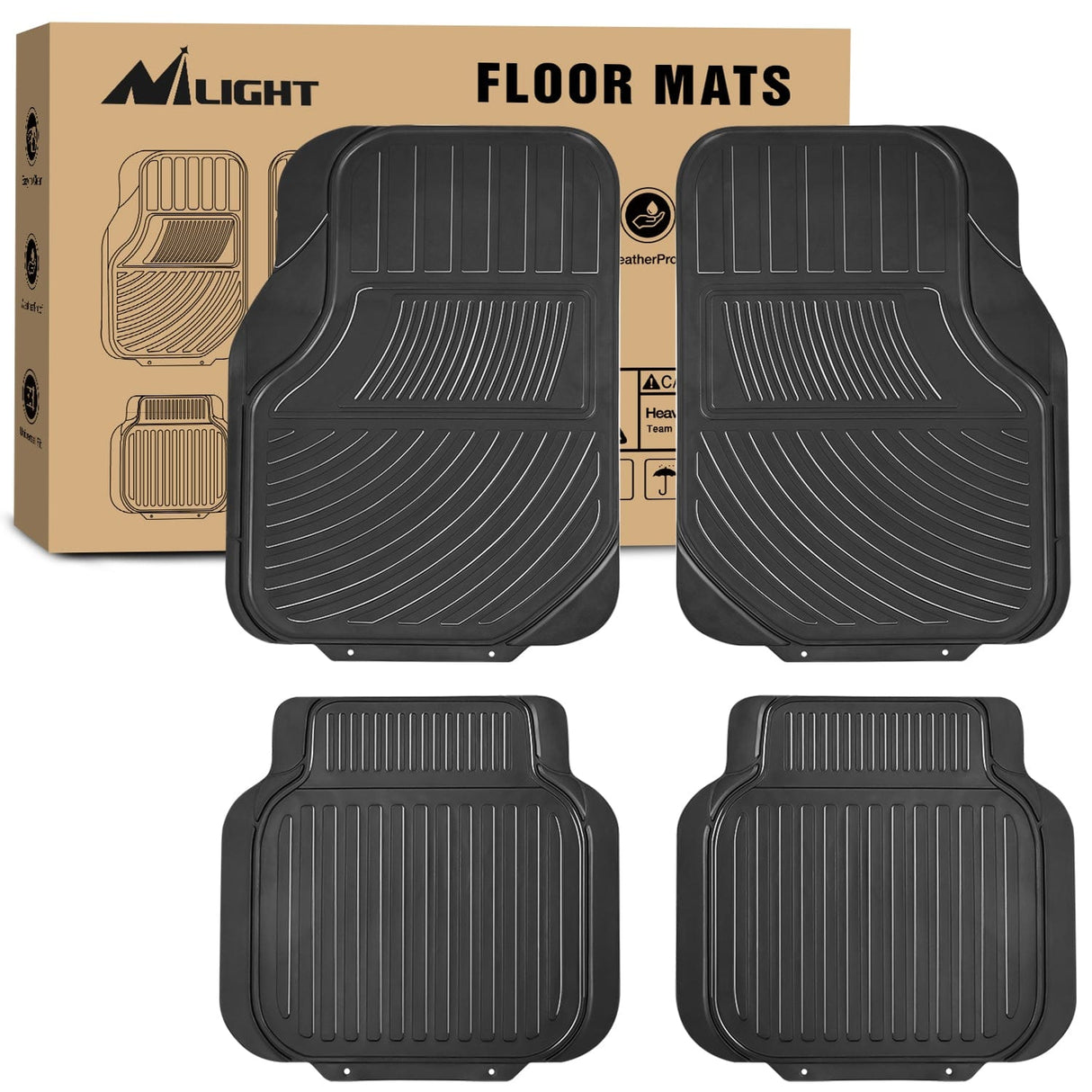 Floor Mat 4Pcs Rubber Cargo Mats Universal Trim to fit Most Vehicles