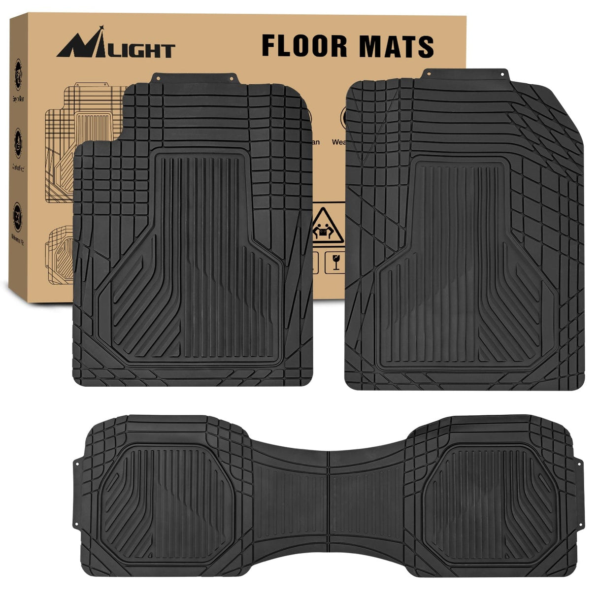 Floor Mat 3Pcs Rubber Cargo Mats Universal Trim to fit Most Vehicles