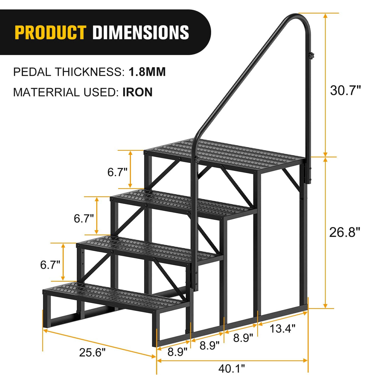 RV Parts 4 Steps RV Stairs with Handrail