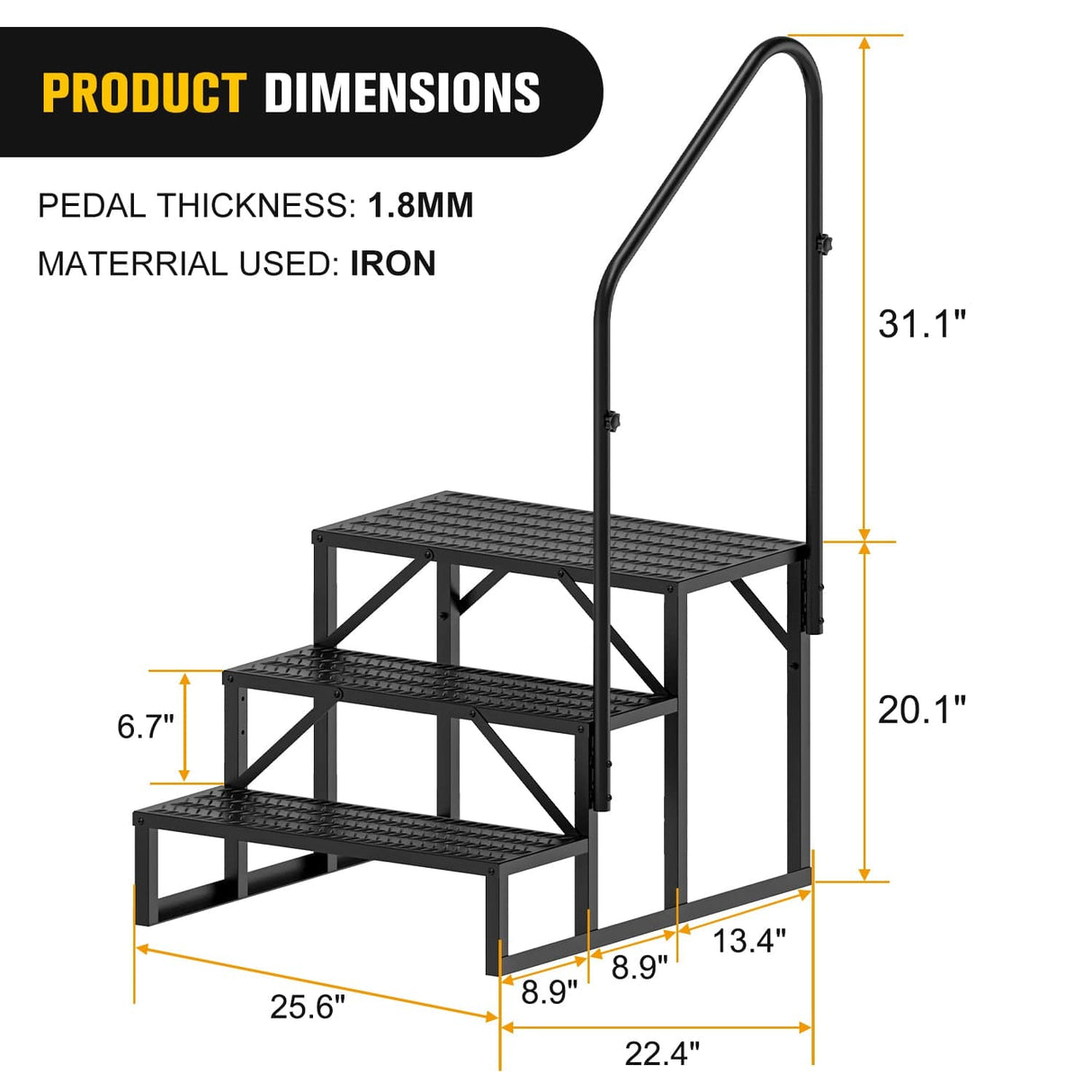 RV Parts 3 Steps RV Stairs with Handrail