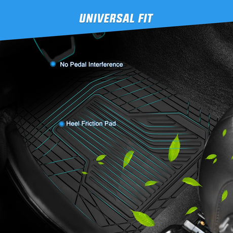 Floor Mat 3Pcs Rubber Cargo Mats Universal Trim to fit Most Vehicles