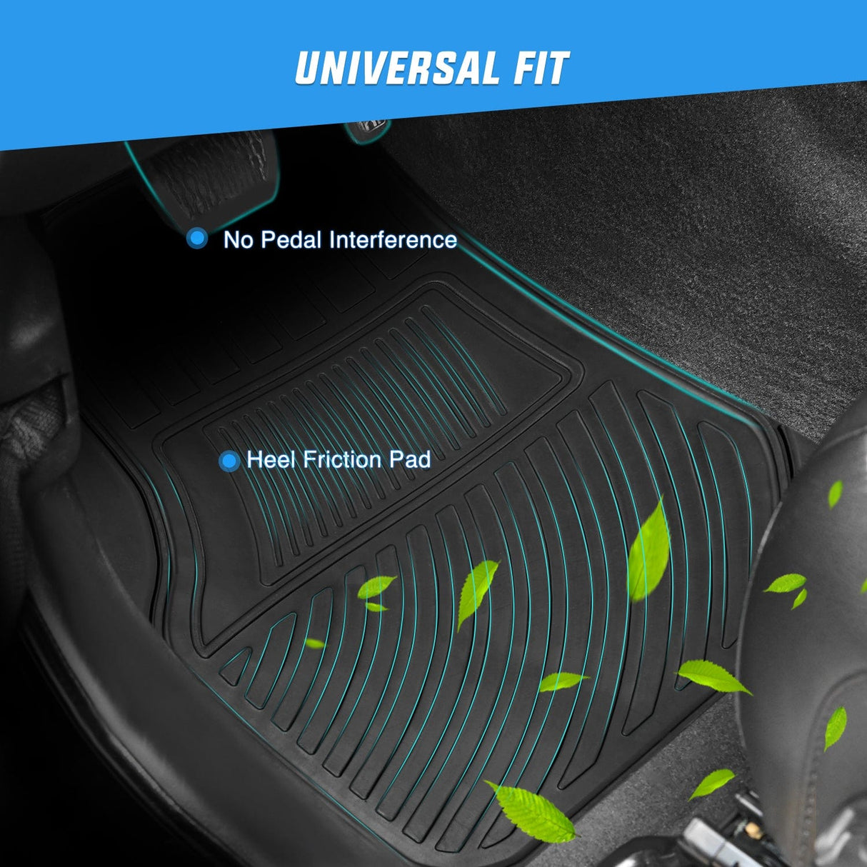 Floor Mat 4Pcs Rubber Cargo Mats Universal Trim to fit Most Vehicles