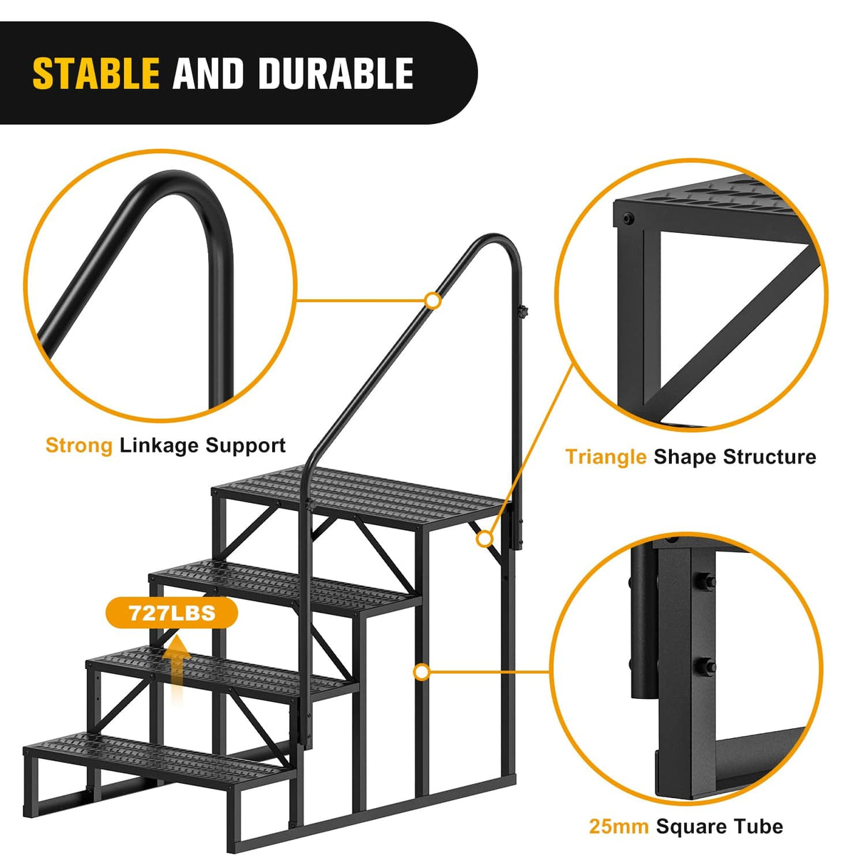 RV Parts 4 Steps RV Stairs with Handrail
