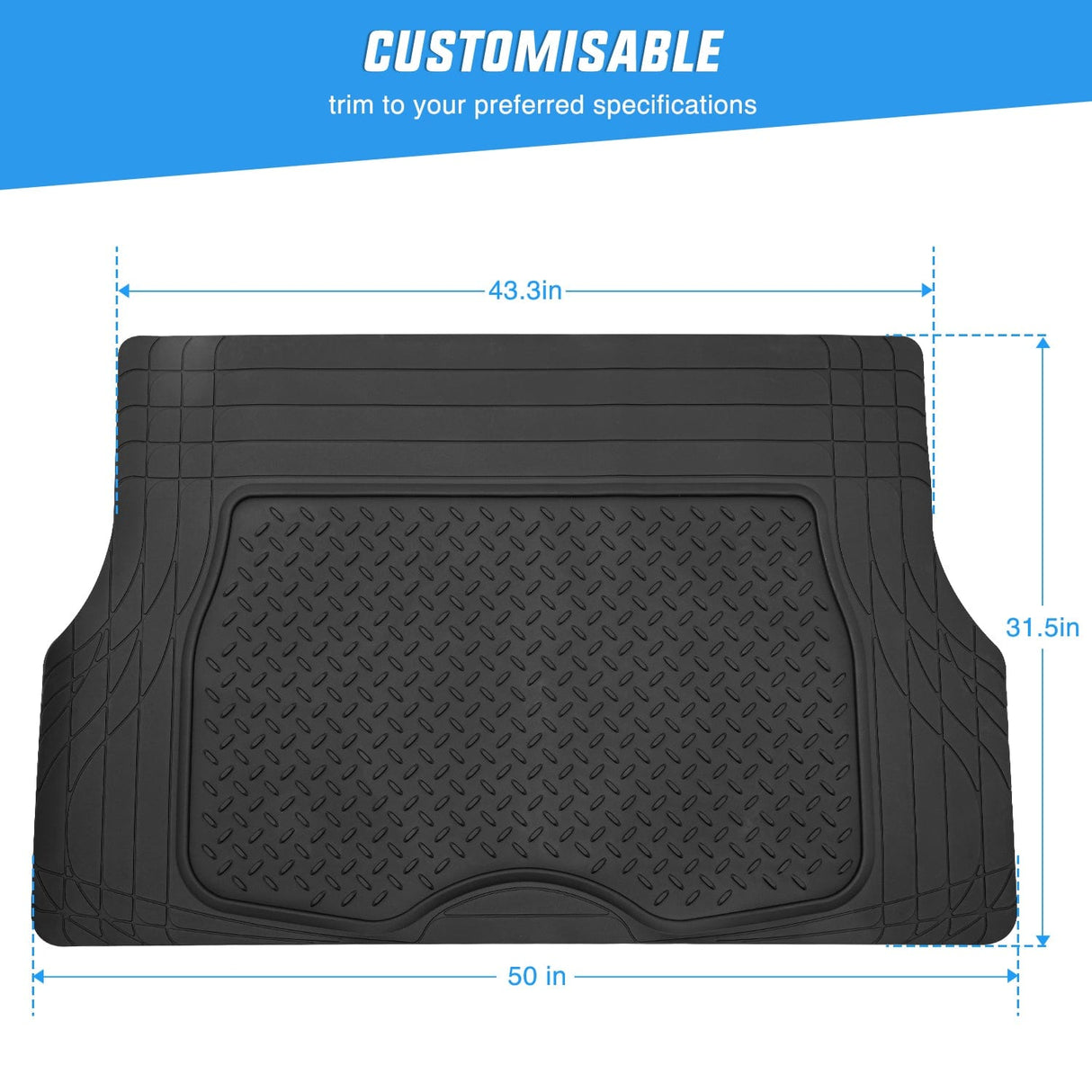 Floor Mat 50X31 Inch Rubber Cargo Mats Universal Trim to fit Most Vehicles