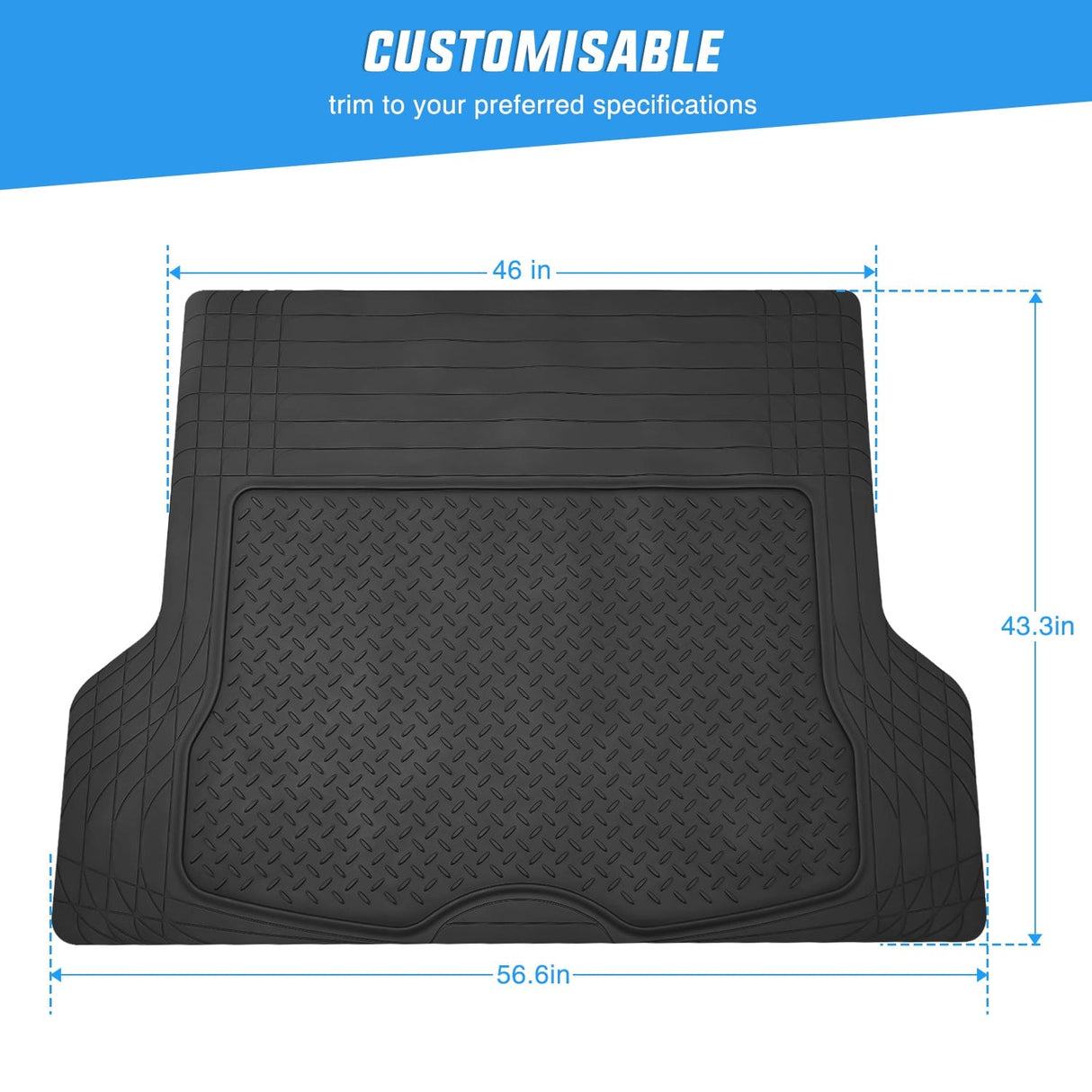 Floor Mat 56X43 Inch Rubber Cargo Mats Universal Trim to fit Most Vehicles