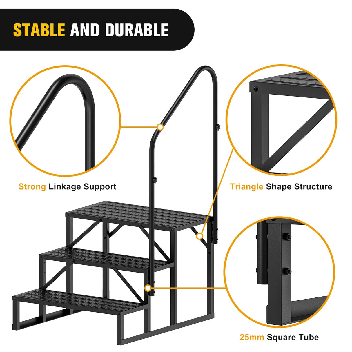 RV Parts 3 Steps RV Stairs with Handrail
