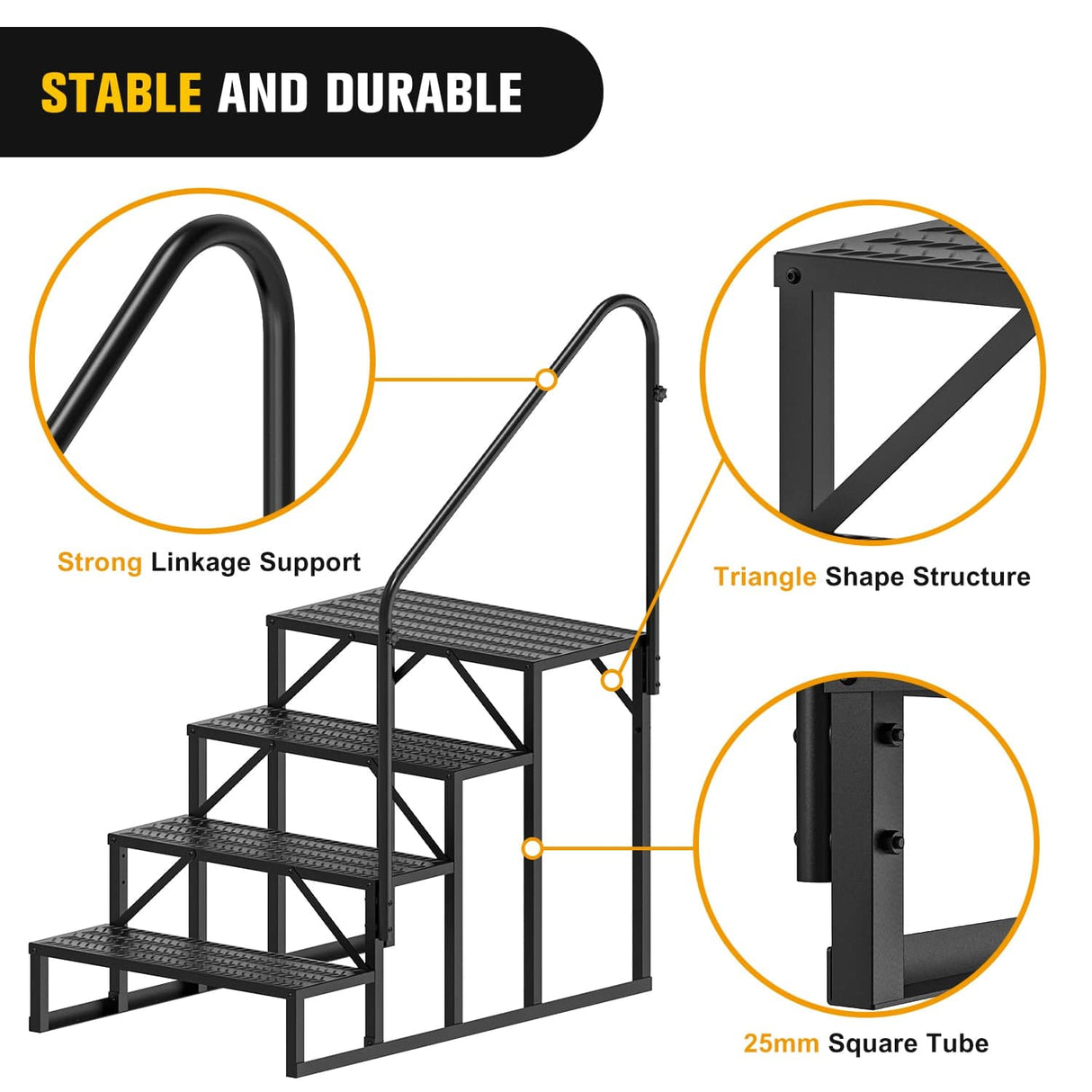 RV Parts 4 Steps RV Stairs with Handrail
