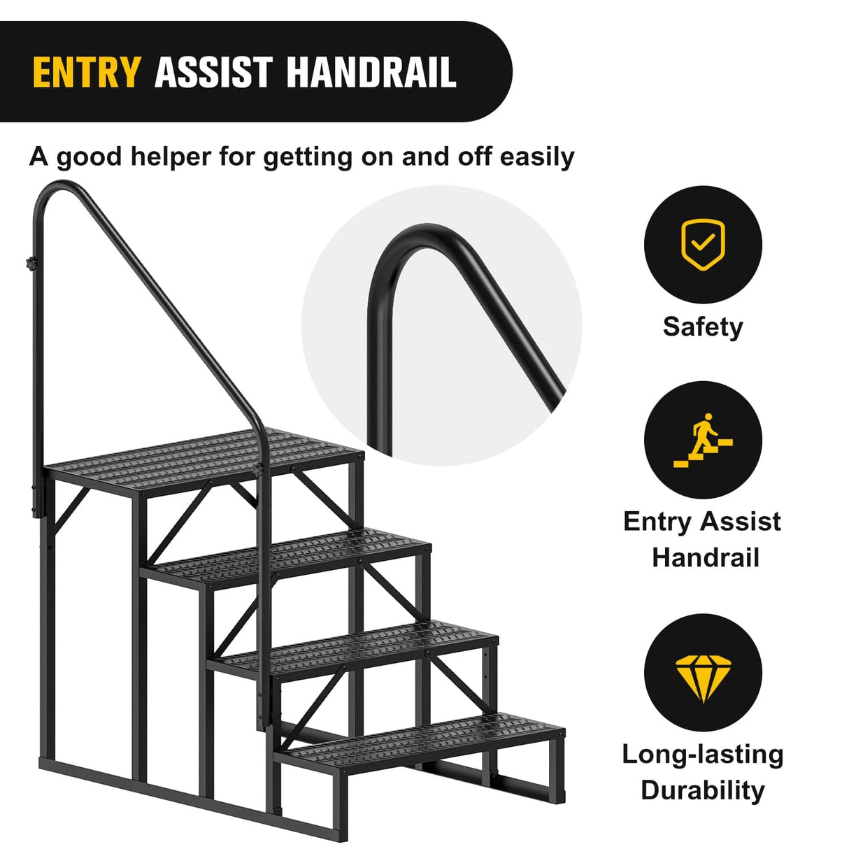RV Parts 4 Steps RV Stairs with Handrail