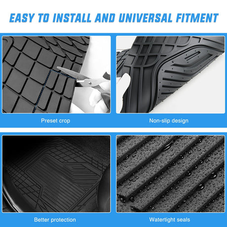 Floor Mat 3Pcs Rubber Cargo Mats Universal Trim to fit Most Vehicles