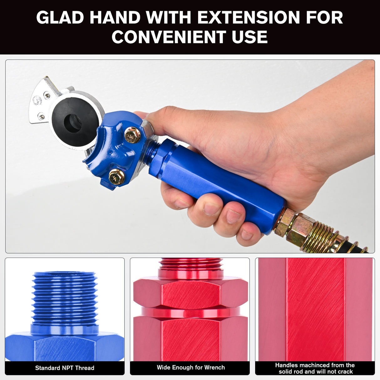 Nilight Glad Hands Grips Set with Seals Heavy Duty Gladhand Extension Handles Kit Emergency & Service Brake Air Hose Coupling Connectors for Semi Truck Trailer Brake System 1 Pair