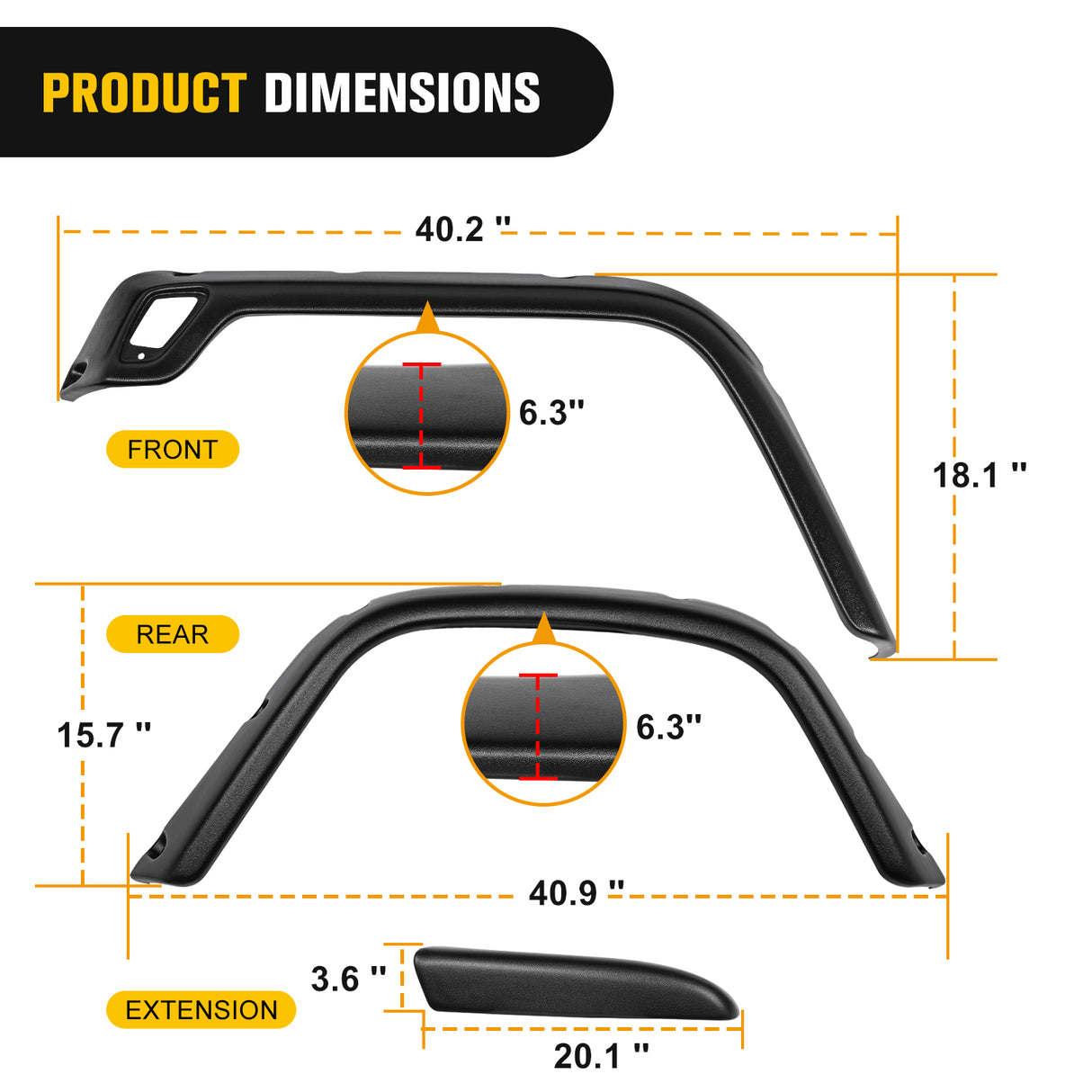 Nilight Fender Flares Kit Fit for Jeep Wrangler TJ 1997-2006 1998 1999 2000 2001 2002 2003 2004 2005 Front&Rear 6" Wide Wheel Fender Flares Cover Factory Style Automotive Fender Flare Set, 6Pcs