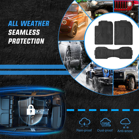 Floor Mat 3Pcs Rubber Cargo Mats Universal Trim to fit Most Vehicles