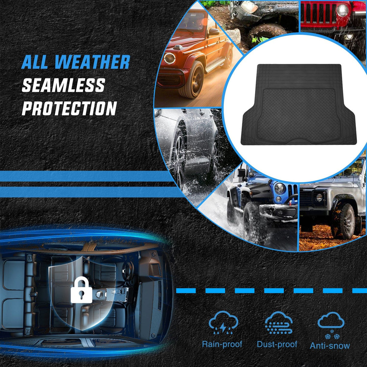 Floor Mat 56X43 Inch Rubber Cargo Mats Universal Trim to fit Most Vehicles