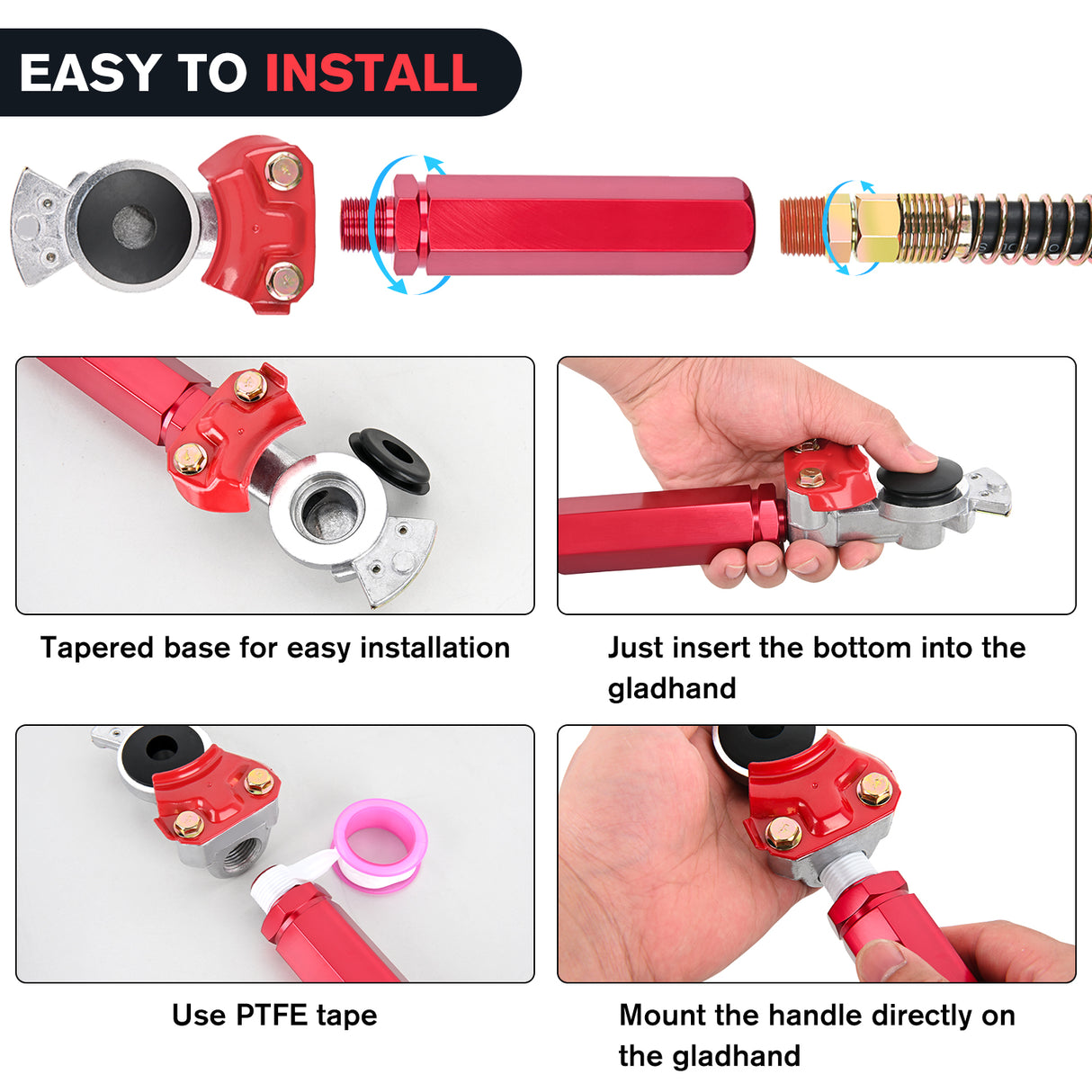 Nilight Glad Hands Grips Set with Seals Heavy Duty Gladhand Extension Handles Kit Emergency & Service Brake Air Hose Coupling Connectors for Semi Truck Trailer Brake System 1 Pair