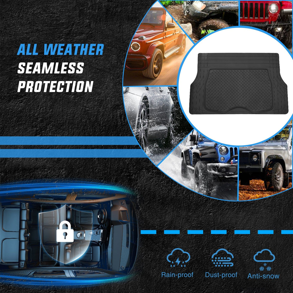 Floor Mat 50X31 Inch Rubber Cargo Mats Universal Trim to fit Most Vehicles