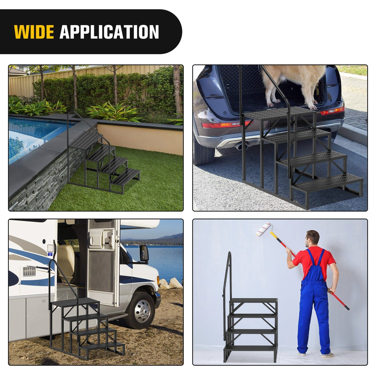 RV Parts 4 Steps RV Stairs with Handrail