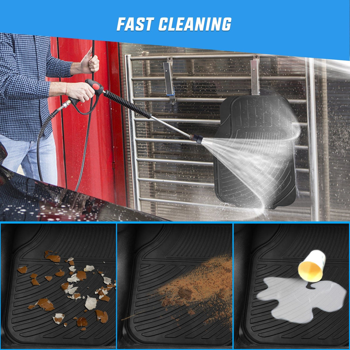 Floor Mat 4Pcs Rubber Cargo Mats Universal Trim to fit Most Vehicles