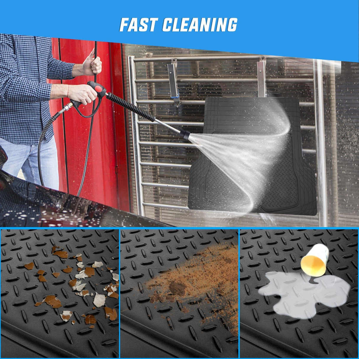 Floor Mat 56X43 Inch Rubber Cargo Mats Universal Trim to fit Most Vehicles