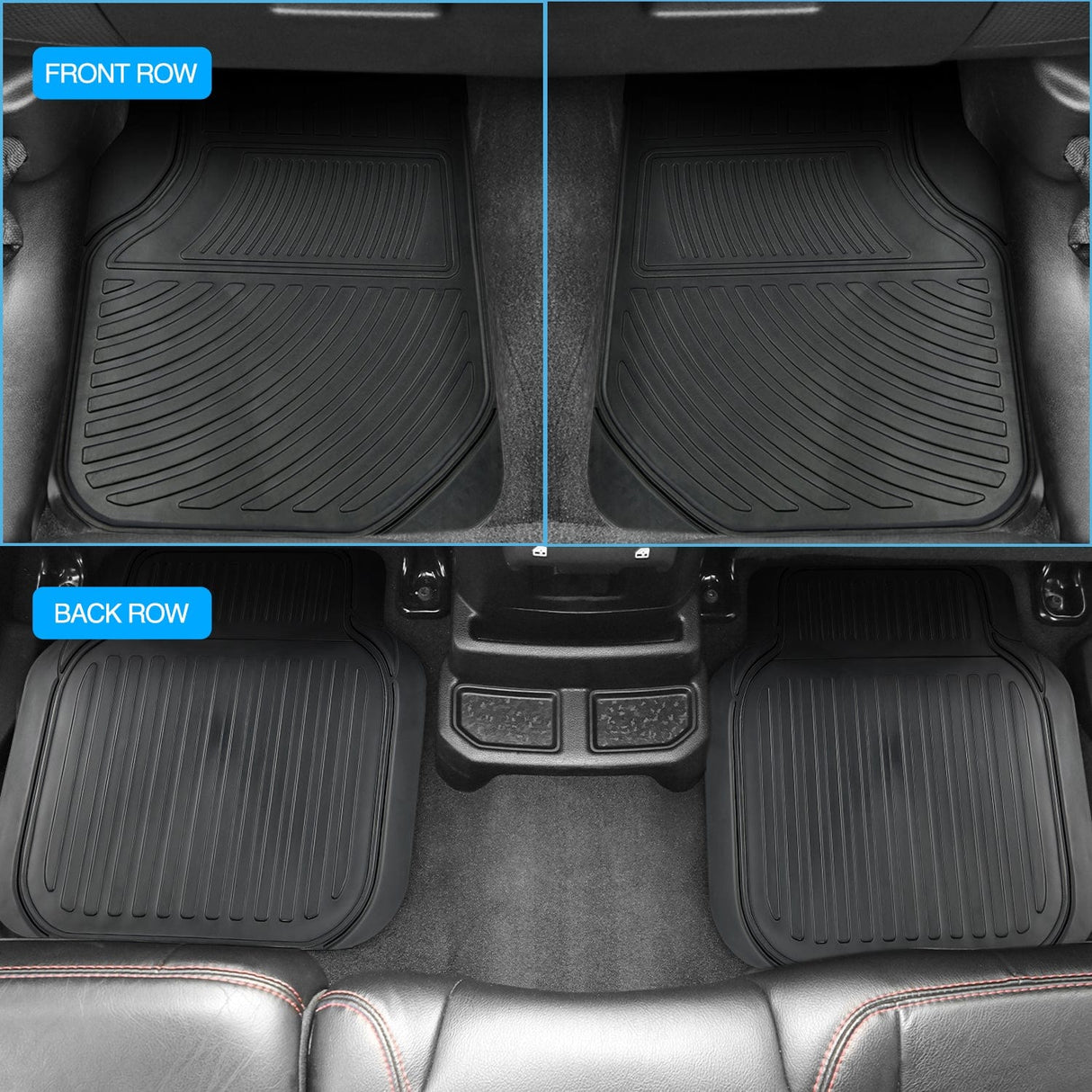 Floor Mat 4Pcs Rubber Cargo Mats Universal Trim to fit Most Vehicles