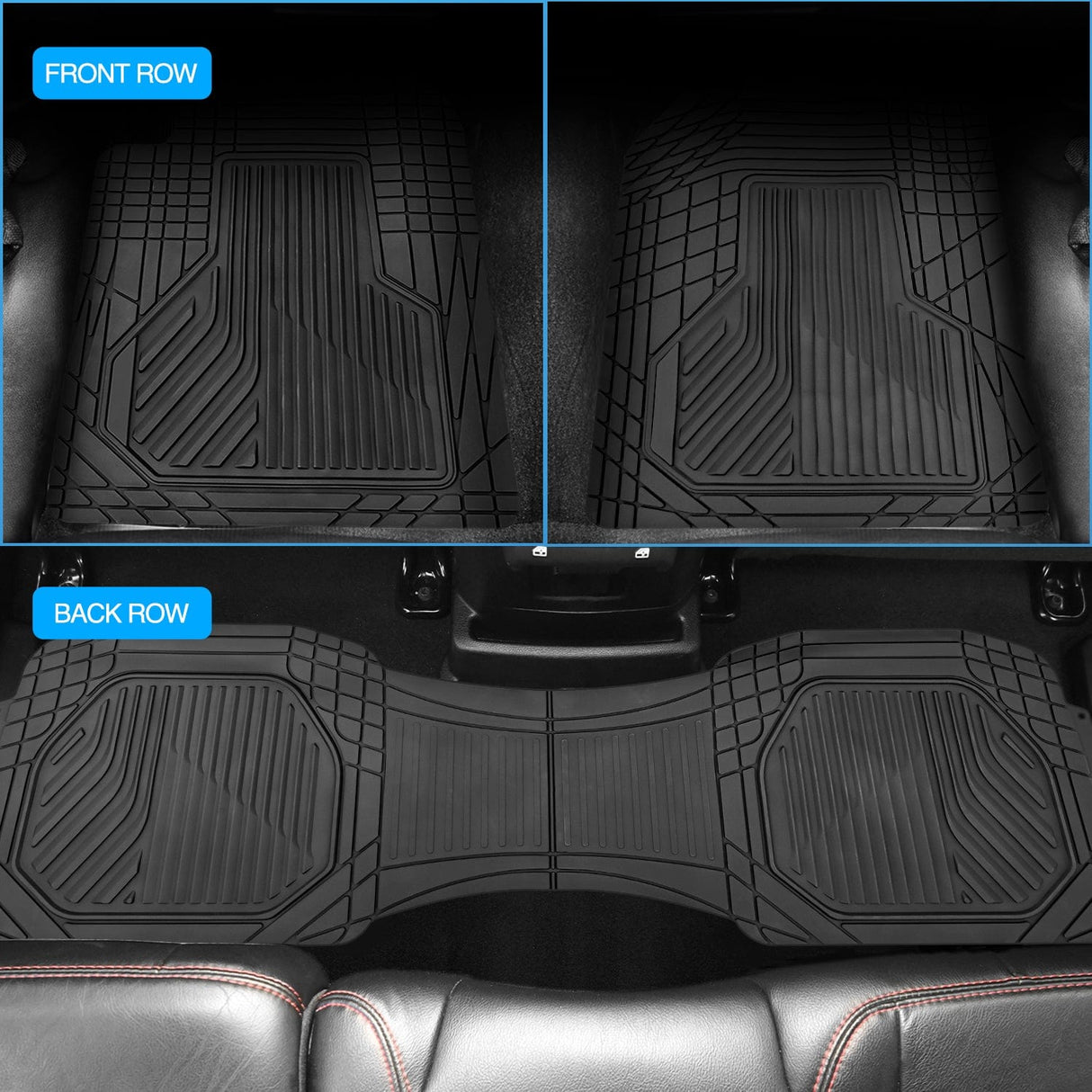 Floor Mat 3Pcs Rubber Cargo Mats Universal Trim to fit Most Vehicles