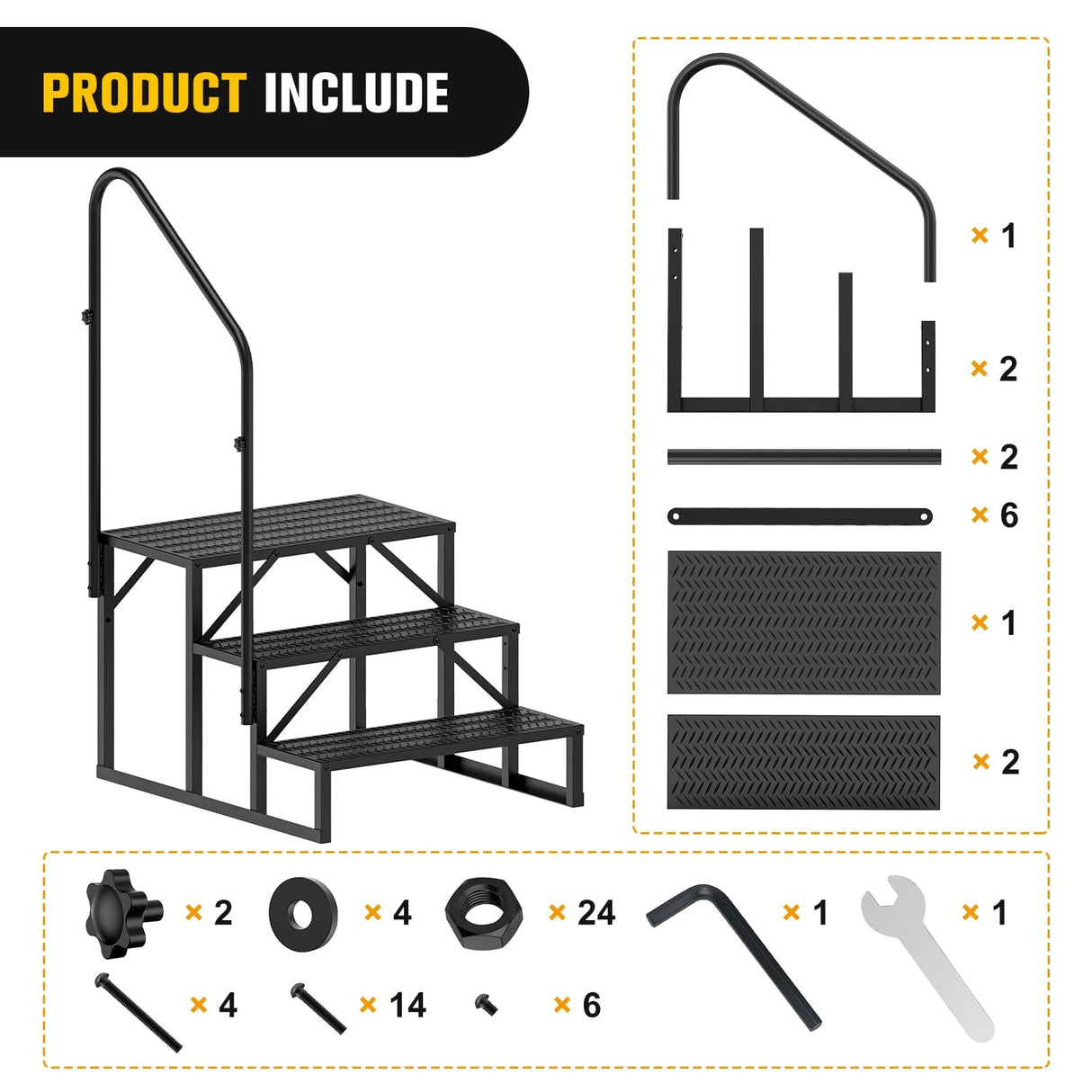 RV Parts 3 Steps RV Stairs with Handrail