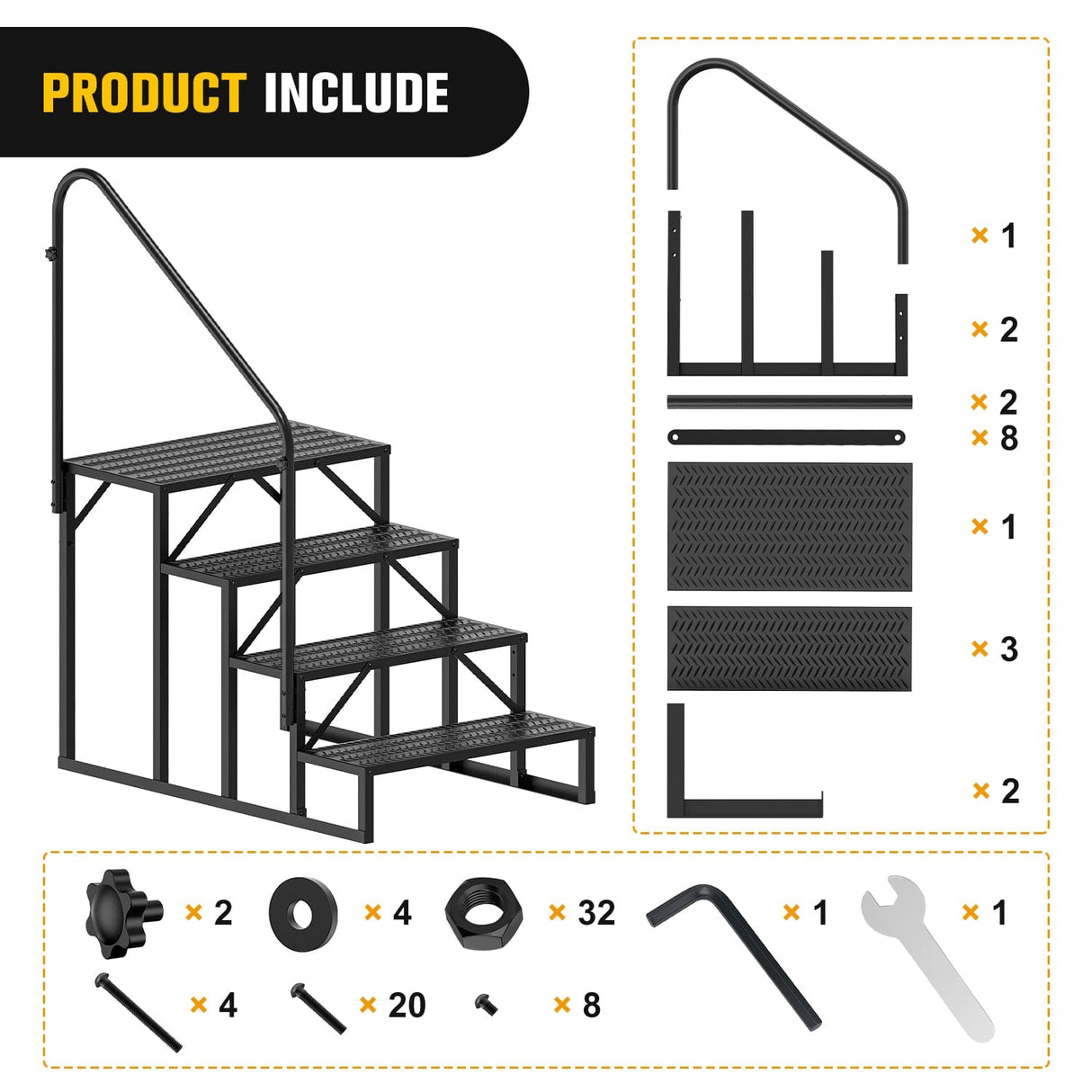 RV Parts 4 Steps RV Stairs with Handrail