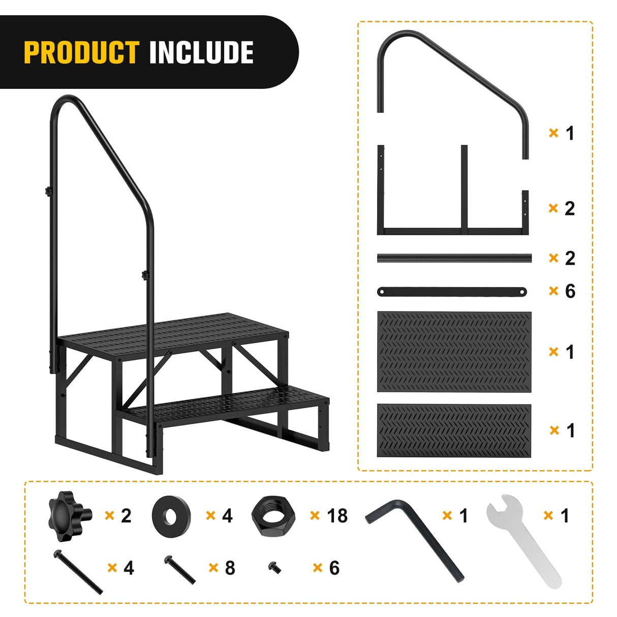 RV Parts 2 Steps RV Stairs with Handrail