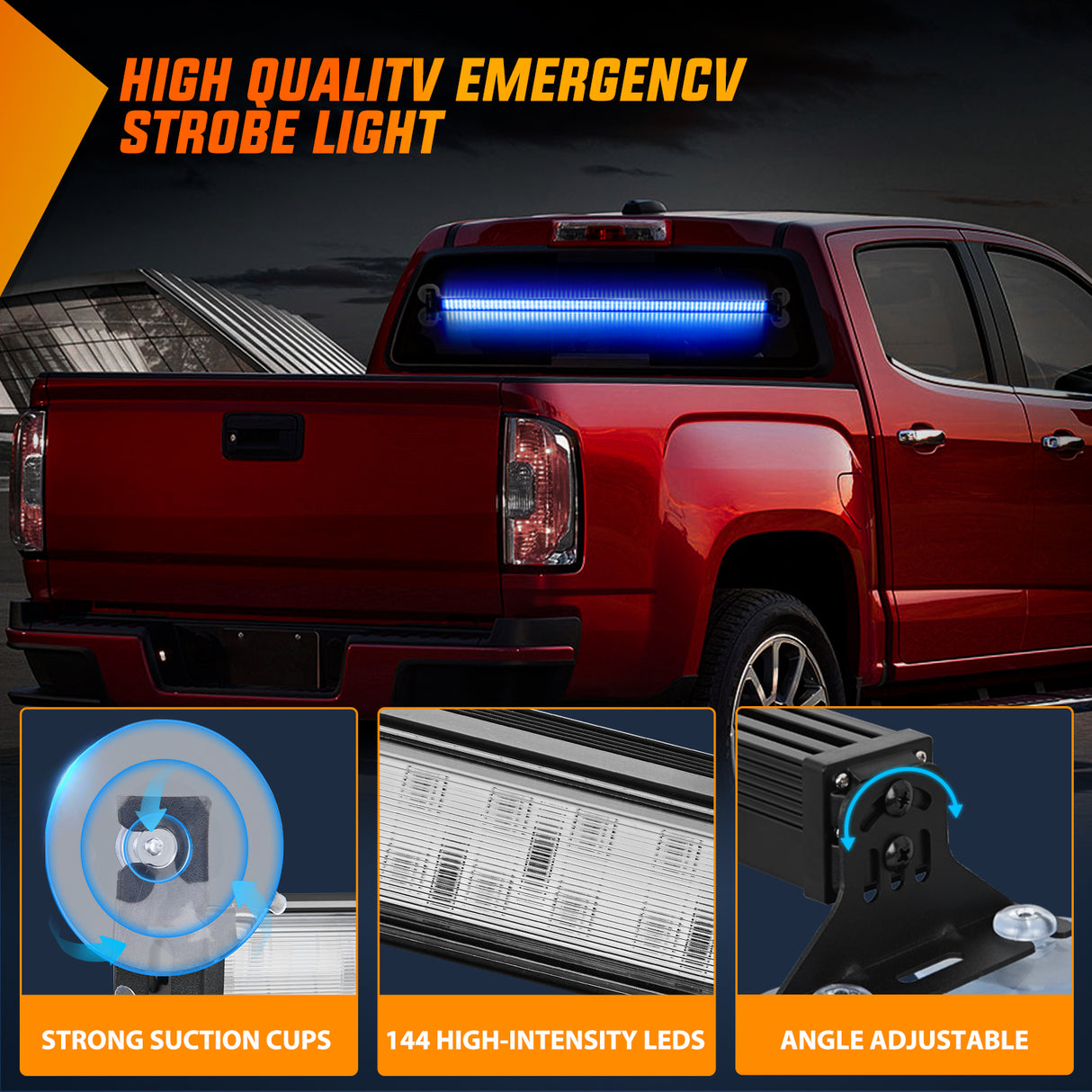Nilight 144LED Traffic Advisor Strobe Light Bar with Controller Blue Emergency Warning Lights Hazard Interior Front/Rear Windshield Flashing for Cars Plow Trucks Construction Vehicles
