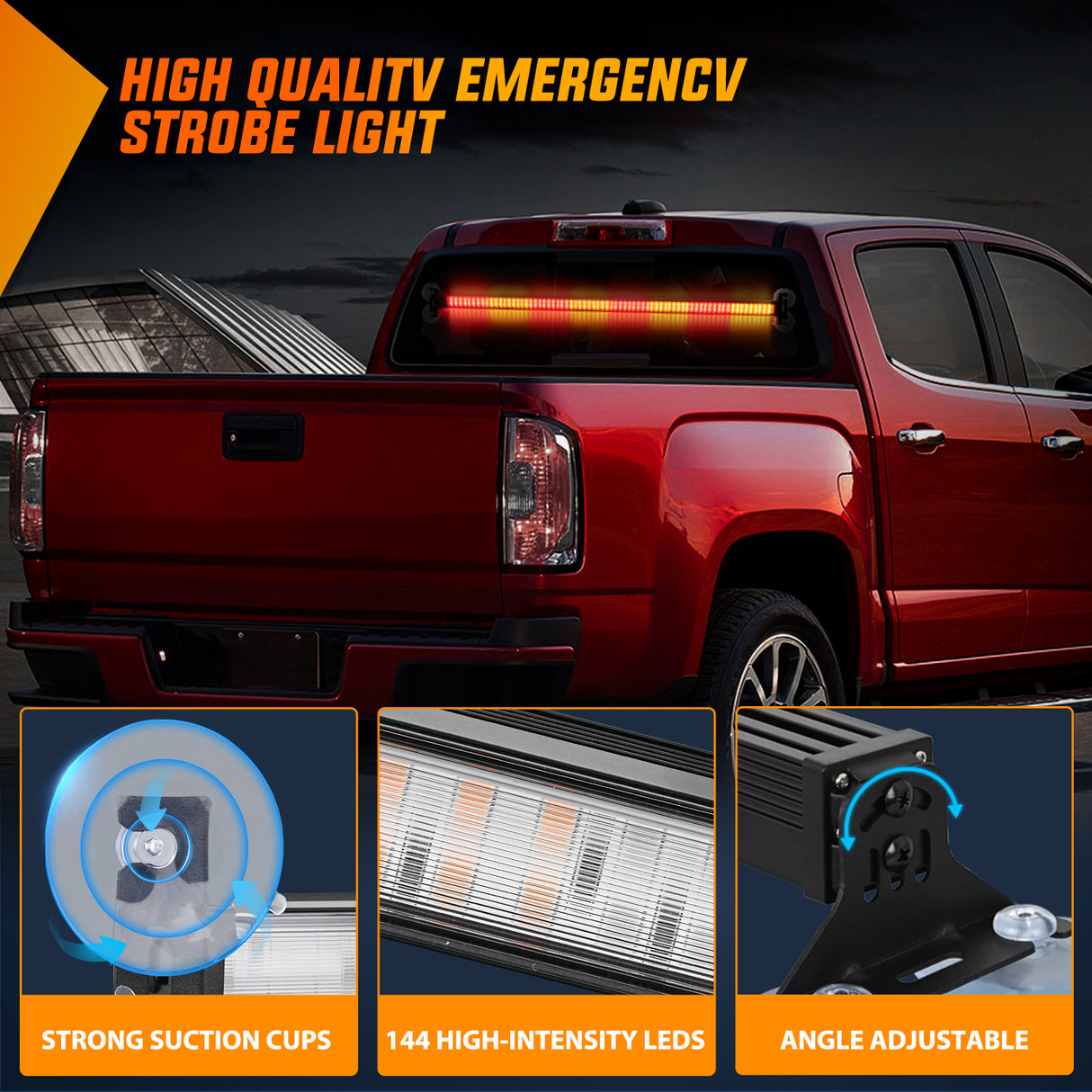 Nilight 144LED Traffic Advisor Strobe Light Bar with Controller Amber Red Emergency Warning Lights Hazard Interior Front/Rear Windshield Flashing for Cars Plow Trucks Construction Vehicles