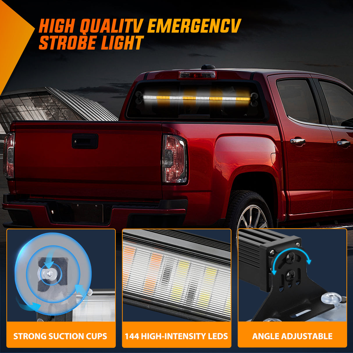 Led Strobe Light 144LED Traffic Advisor Strobe Light Bar with Controller Amber White Emergency Warning Lights Hazard Interior Front/Rear Windshield Flashing for Cars Plow Trucks Construction Vehicles