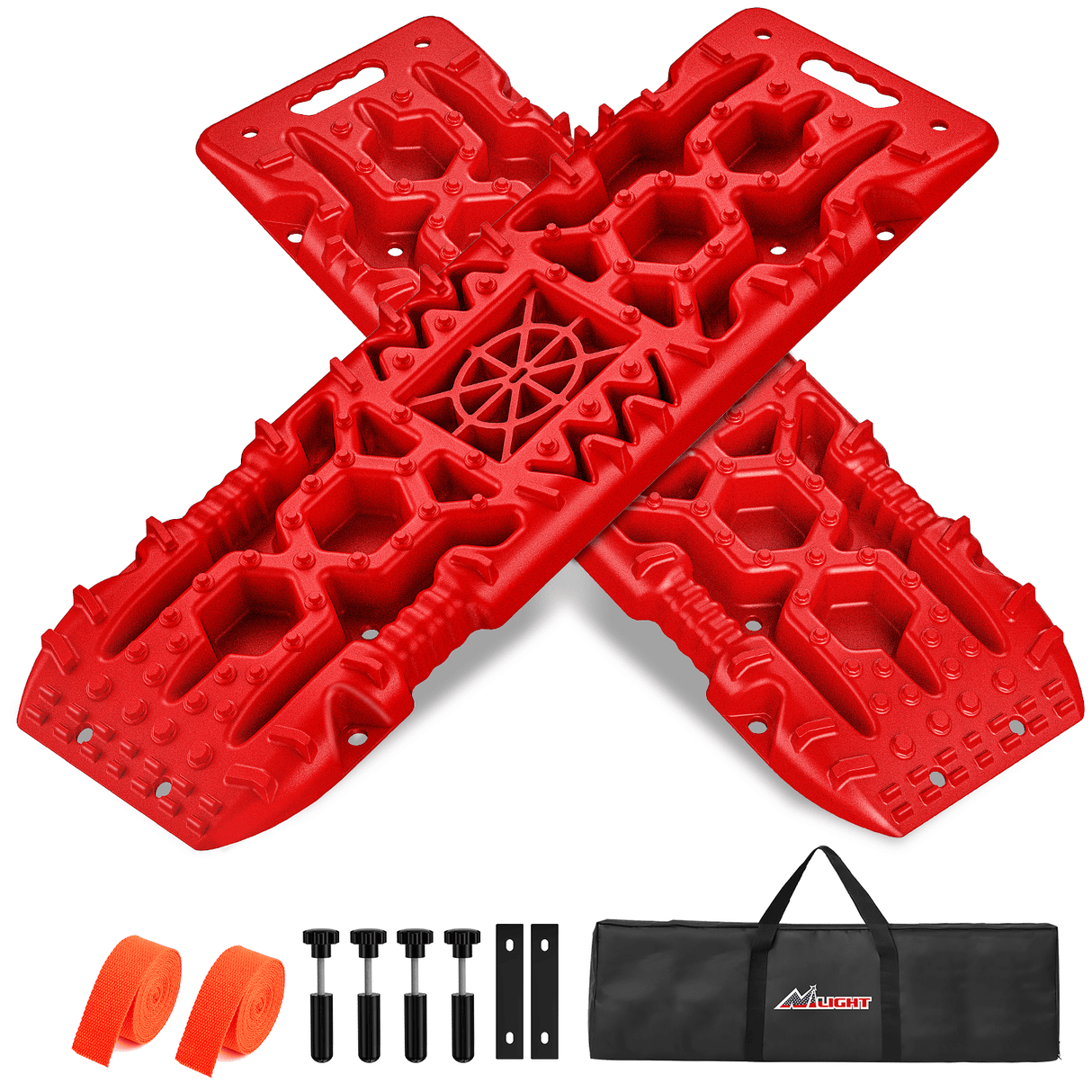 Traction Boards Off-Road Recovery Traction Boards For 4WD 4X4 with Jack Lift & Carry Bag (Red)