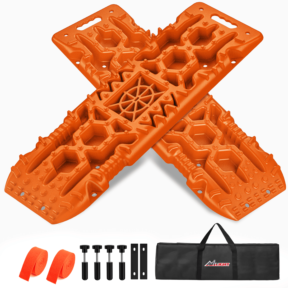 Traction Boards Off-Road Recovery Traction Boards For 4WD 4X4 with Jack Lift & Carry Bag (Orange)
