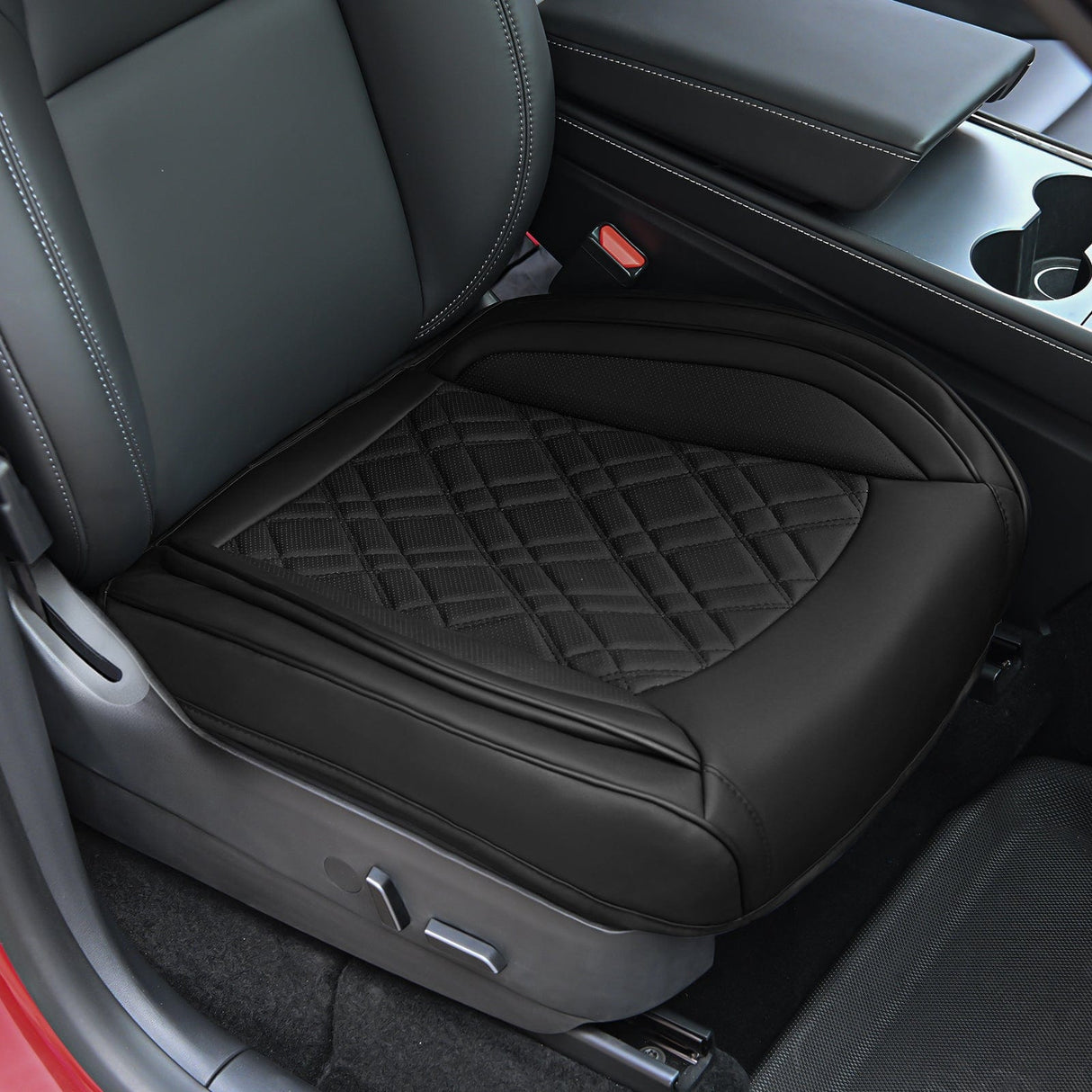 Vehicle Seat Belt Covers Car Seat Cushion Cover Black Leather Front Seats with Wings Waterproof and Anti-Slip with Storage Bag Wrapped Bottom Suitable for Cars Sedan Van SUV Truck
