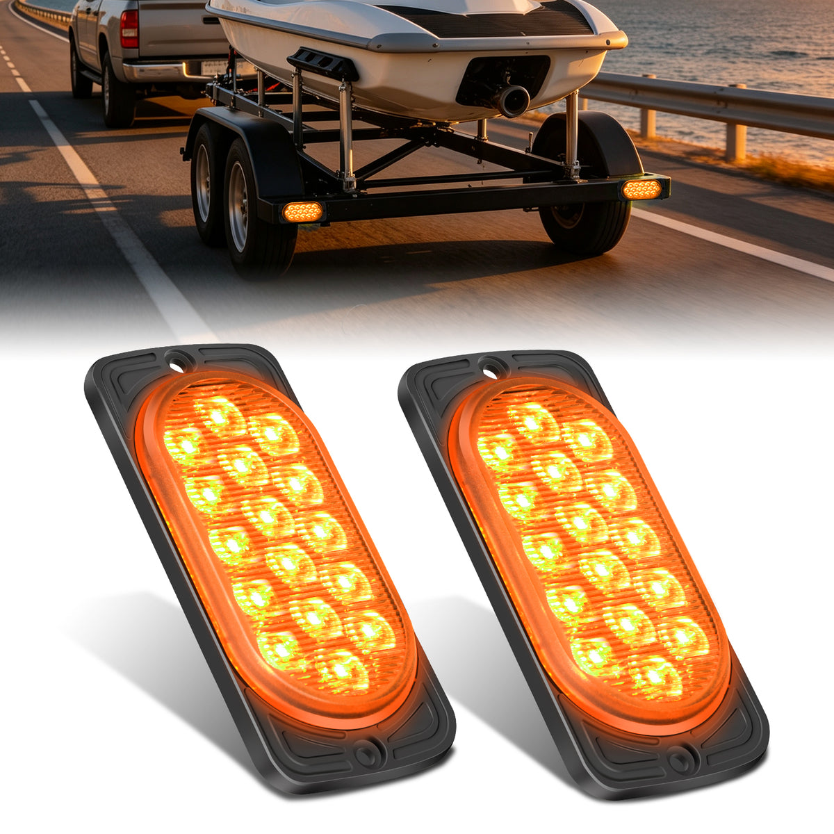4.4 Inch Aluminum Housing Tail Light 2 PCS 16 LED Amber Left Right Turn Signals Marker Lights Surface Mount IP67 Waterproof for 10-30V RV Camper Trailer Truck Bus Boat