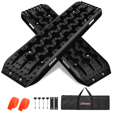 Traction Boards Off-Road Recovery Traction Boards For 4WD 4X4 with 2PCS Mounting kit Zipper Bag 2 leashes (Black)