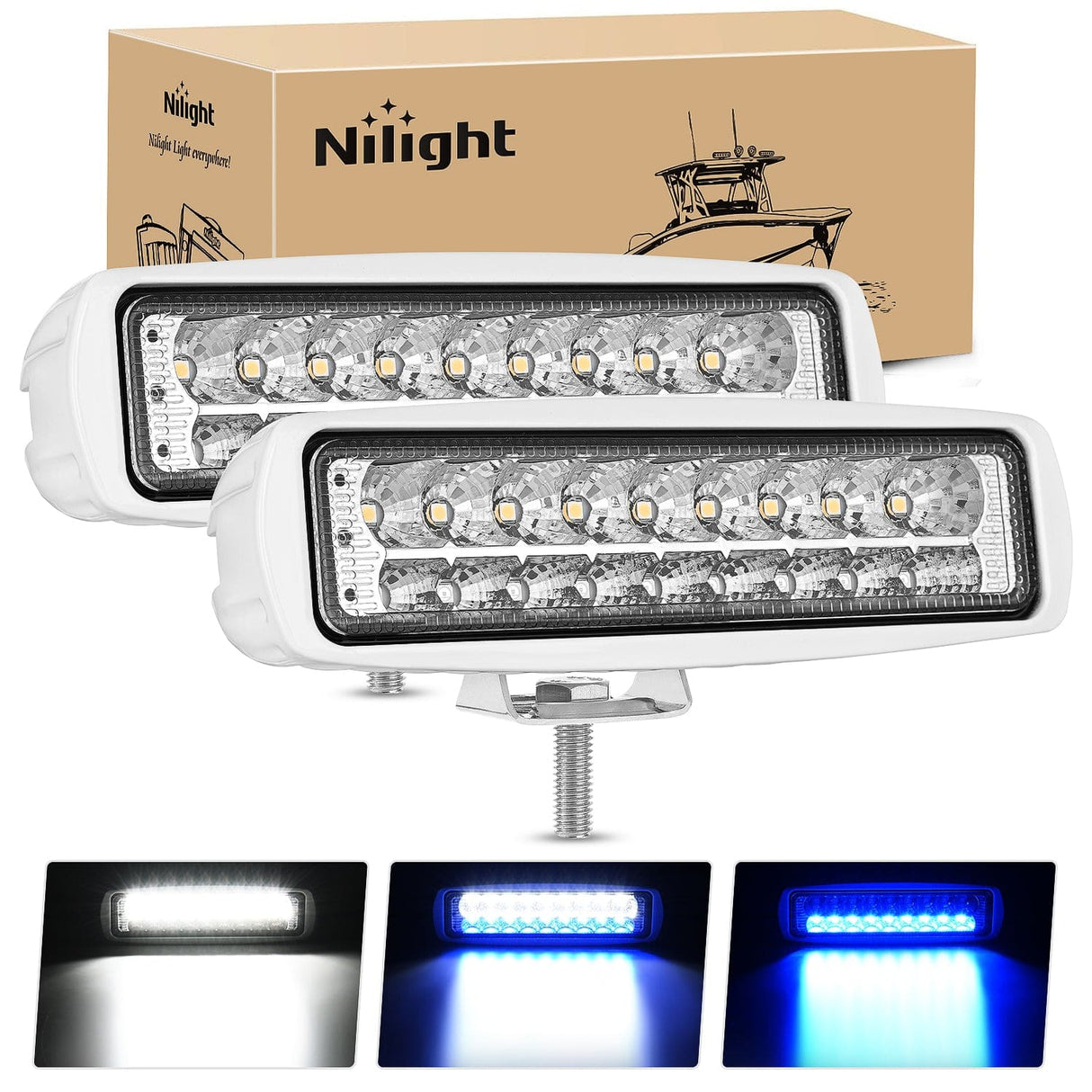 LED Work Light 6 Inch 54W Flood White Case Blue Led Work Lights (Pair)
