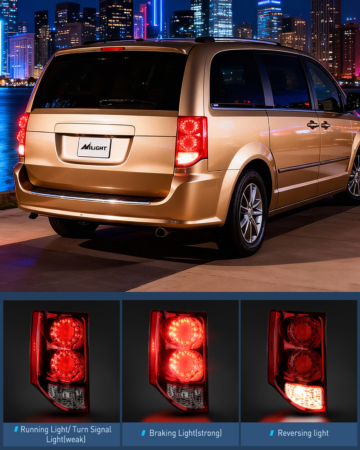 2011 2012 2013 2014 2015 2016 2017 2018 2019 2020 Dodge Grand Caravan Tail light Assembly Rear Lamp Replacement OE Style Driver Passenger Side