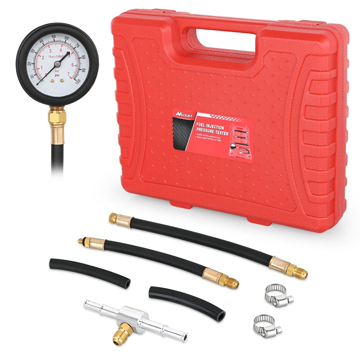 inflator 9pcs 0-100 PSI Fuel Injection Pump Pressure Gauge Petrol Engine Diagnostic Tester Kit