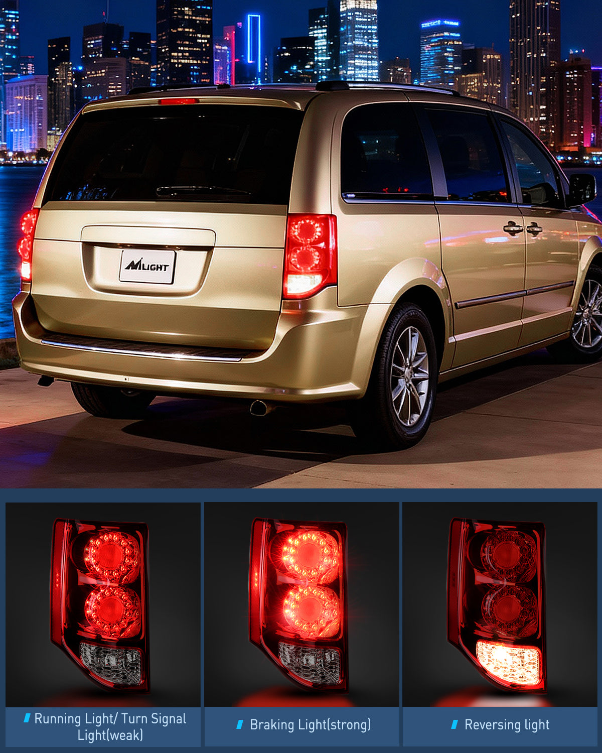 2011 2012 2013 2014 2015 2016 2017 2018 2019 2020 Dodge Grand Caravan Tail light Assembly Rear Lamp Replacement OE Style Passenger Side