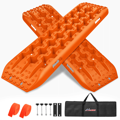 Traction Boards Off-Road Recovery Traction Boards For 4WD 4X4 with 2PCS Mounting kit Zipper Bag 2 leashes (Orange)
