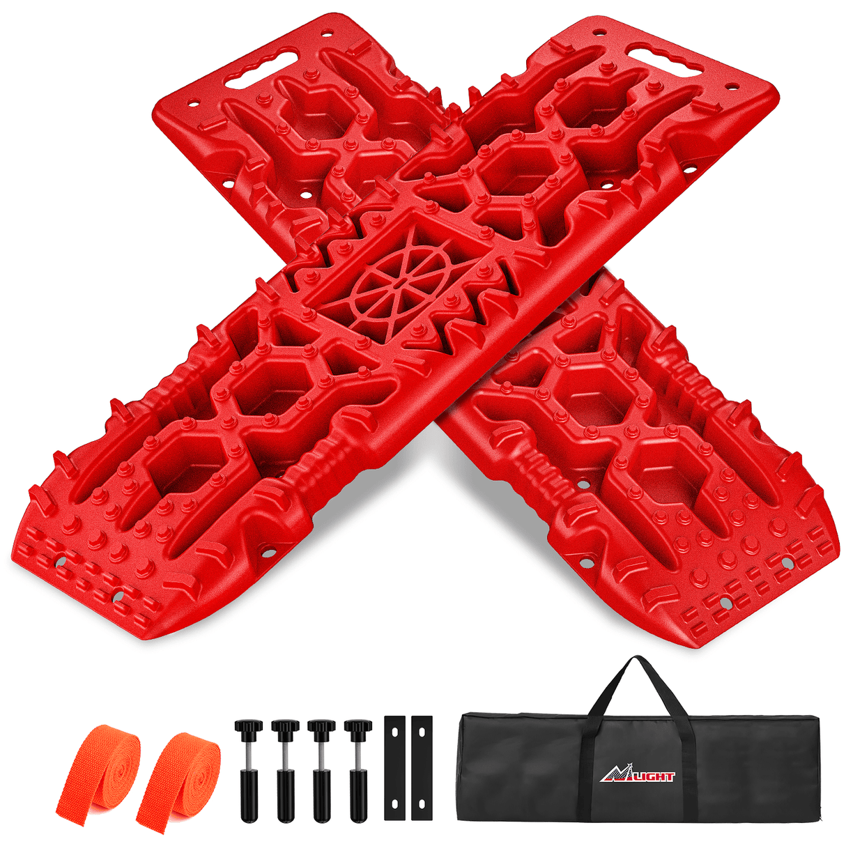 Traction Boards Off-Road Recovery Traction Boards For 4WD 4X4 with Jack Lift & Carry Bag (Red)