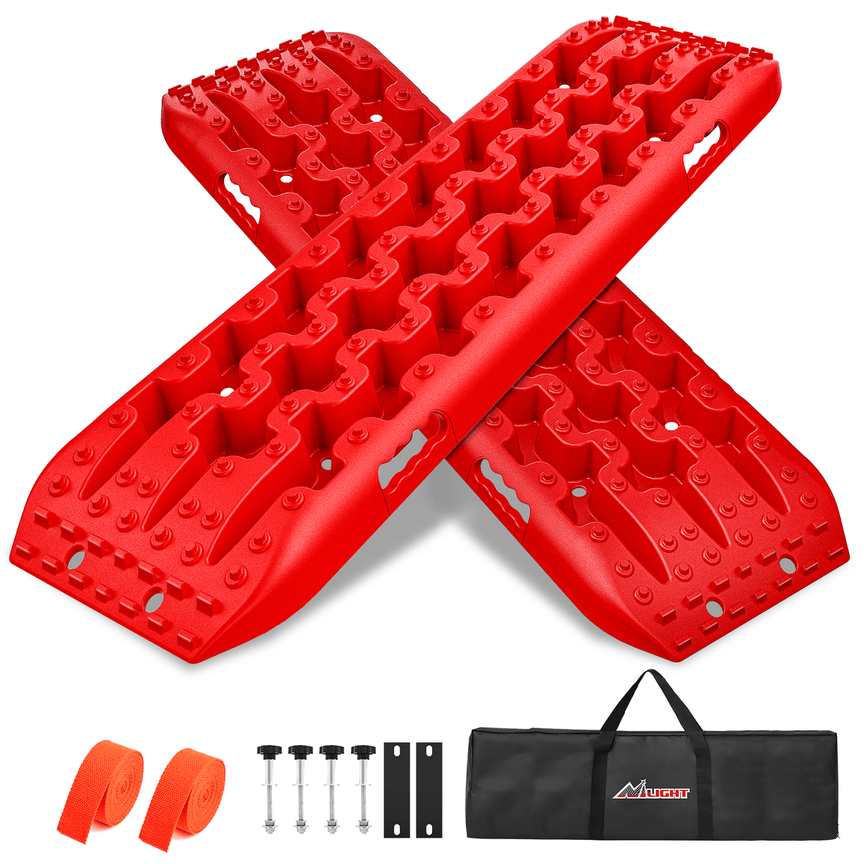 Traction Boards Off-Road Recovery Traction Boards For 4WD 4X4 with 2PCS Mounting kit Zipper Bag 2 leashes (Red)