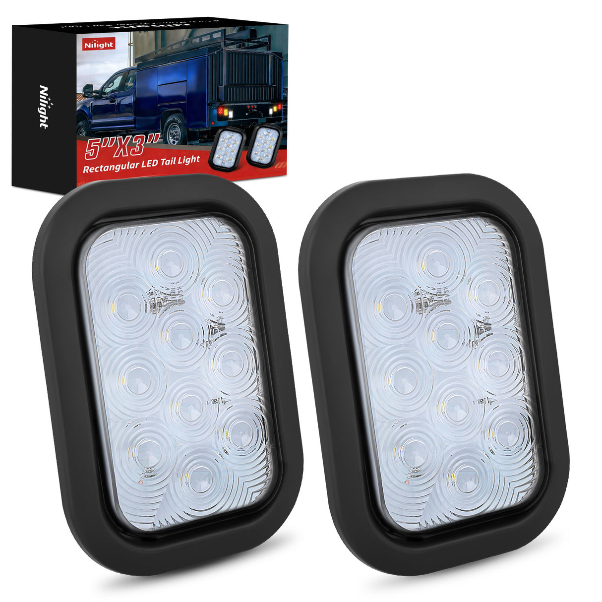 Tail Brake Turn Reverse Lights 2 Pcs 5 X 3 Inch 10 Led White Rectangular Trailer Tail Light