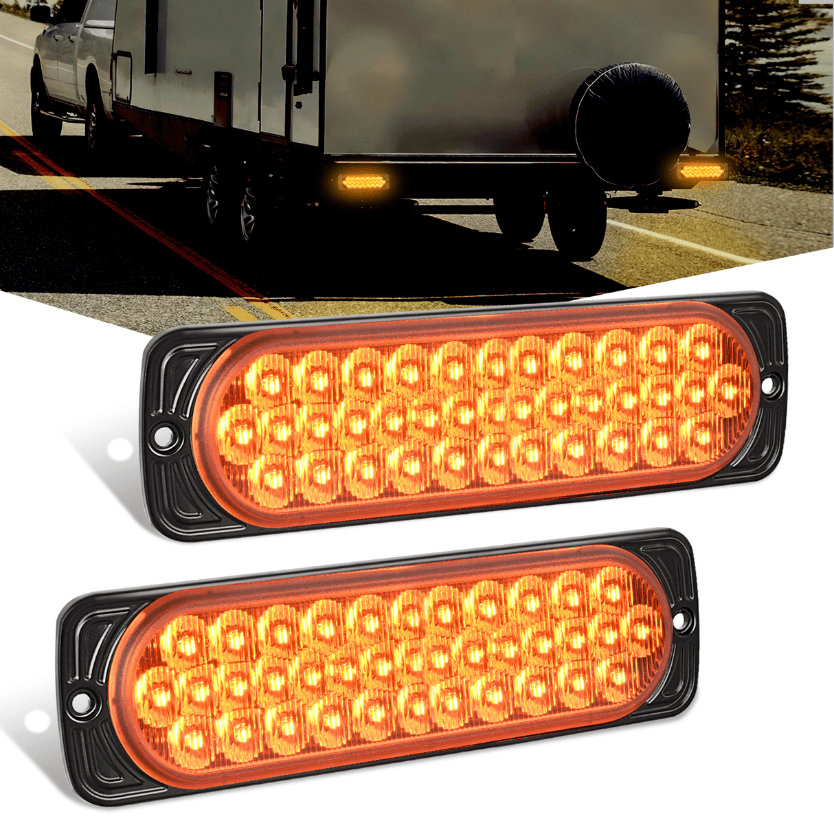 Tail Brake Turn Reverse Lights 7.5 Inch Aluminum Housing Tail Light 2 PCS 36 LED Amber Left Right Turn Signals Marker Light