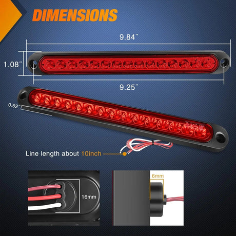 LED ID Bars 10 Inch 15 LEDs Red Trailer Light Bar (Pair)