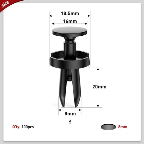 100 Pcs Head 18.5mm Hole 8mm Push-Type Fender Liner Retainer Clips Replacement for Chrysler 6504521, 04575412AF Jeep Liberty Grand Caravan Dodge Charger Grand Caravan Nilight