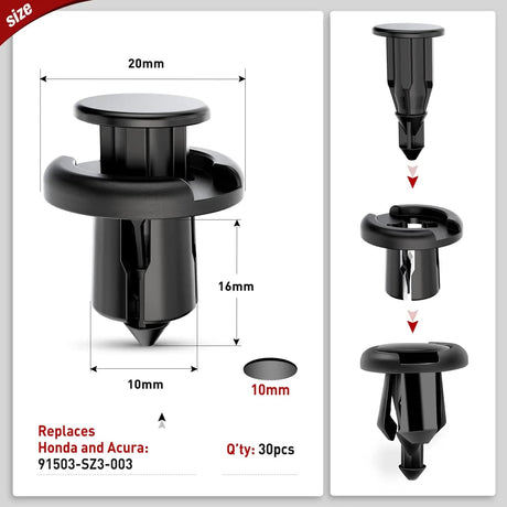 100 Pcs Hole 7mm 8mm 10mm Car Retainer Clips Nylon Push Expansion Screws Replacement Kit, Bumper Fastener Rivet Clips for Honda, Acura, GM, Ford, Chrysler Nilight
