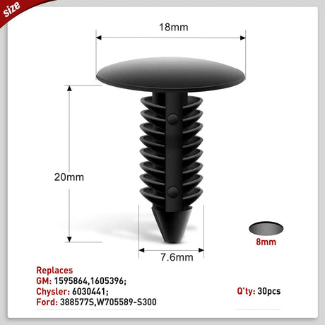 100 Pcs Hole 7mm 8mm 10mm Car Retainer Clips Nylon Push Expansion Screws Replacement Kit, Bumper Fastener Rivet Clips for Honda, Acura, GM, Ford, Chrysler Nilight
