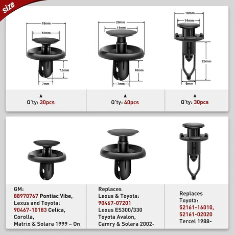 100 Pcs Hole 7mm 9mm Car Retainer Clips Push Type Bumper Fastener Rivet Clips for Lexus Toyota GM Nilight